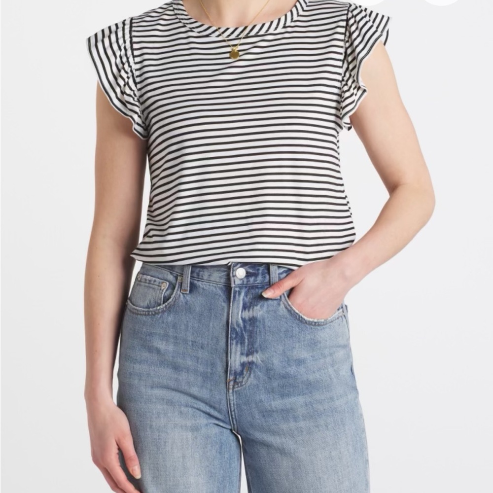 Nine Britton Black and White Striped Short Sleeve Top